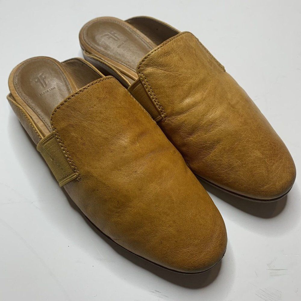 Frye Terry Gore Yellow Leather Slip On Flats Mules